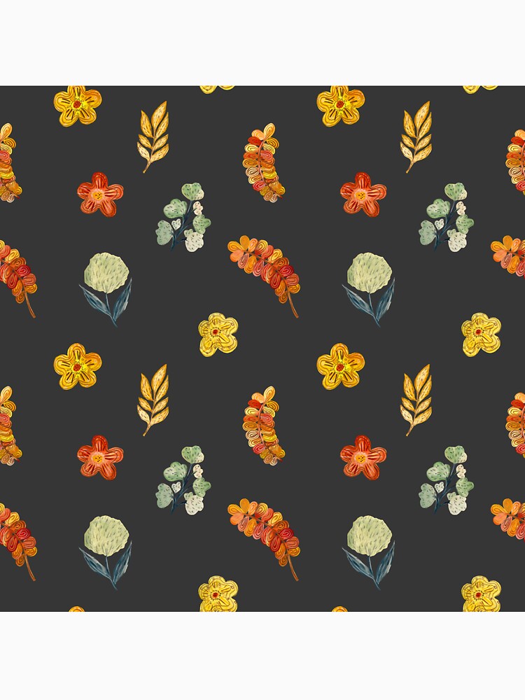 Flower red green orange simple seamless pattern grey by Yana Mustafina | Boho Soulful Designs