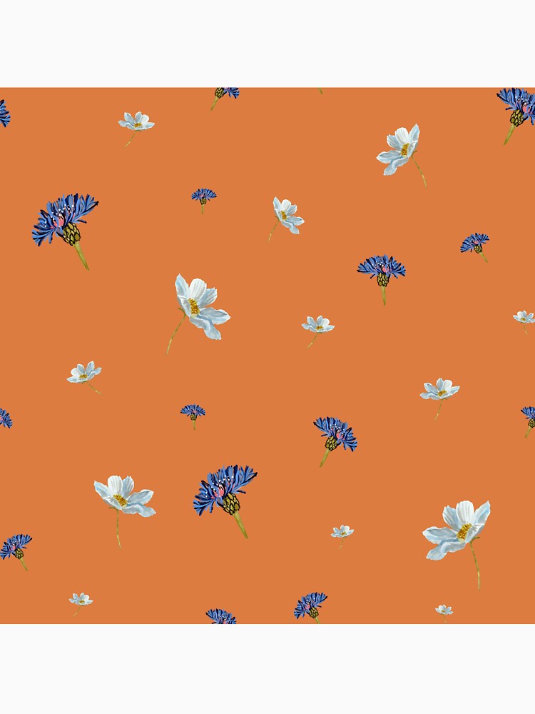 Flower blue daisy pattern seamless a watercolor orange by Yana Mustafina | Boho Soulful Designs