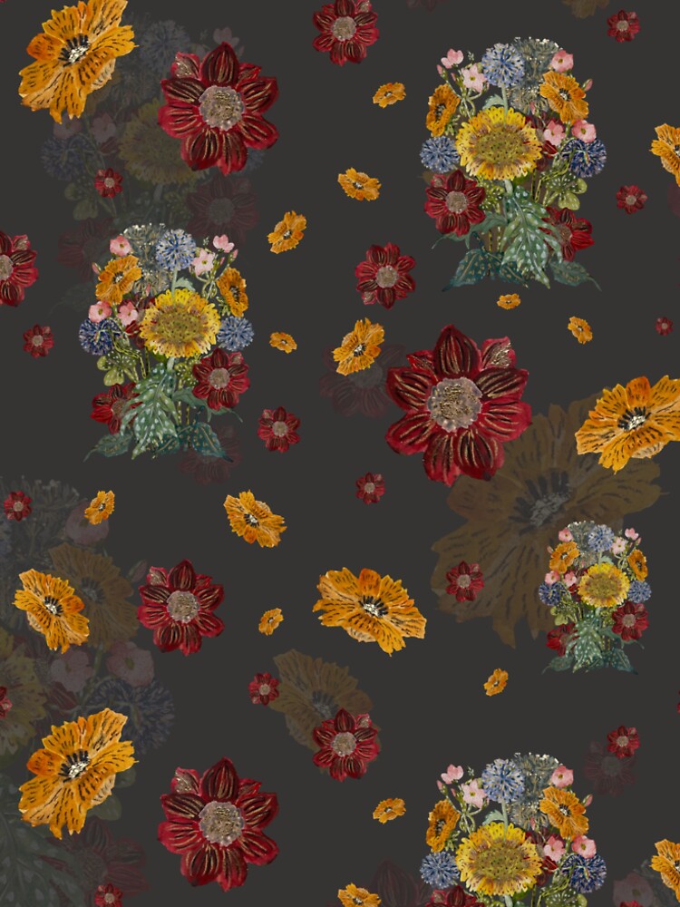 Bouquet flower seamless pattern on grey background by Yana Mustafina | Boho Soulful Designs