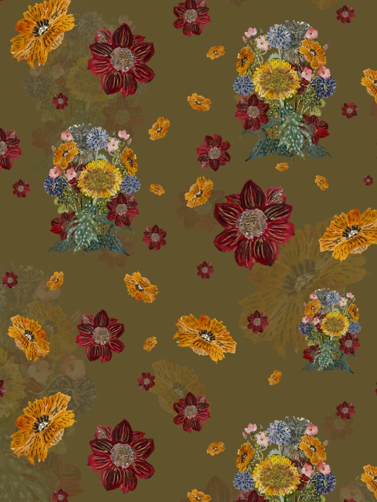 Bouquet flower seamless pattern on ocher background by Yana Mustafina | Boho Soulful Designs