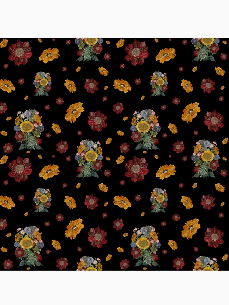 Bouquet flower seamless pattern on black background by Yana Mustafina | Boho Soulful Designs