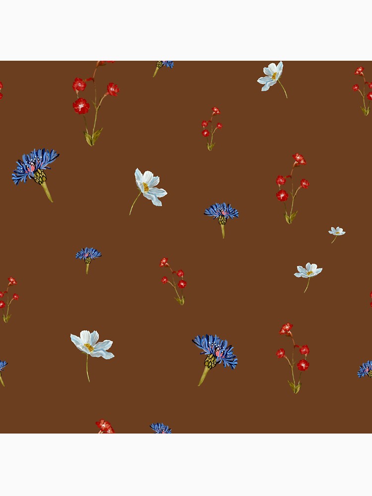 Flower blue red daisy seamless watercolor pattern brown by Yana Mustafina | Boho Soulful Designs