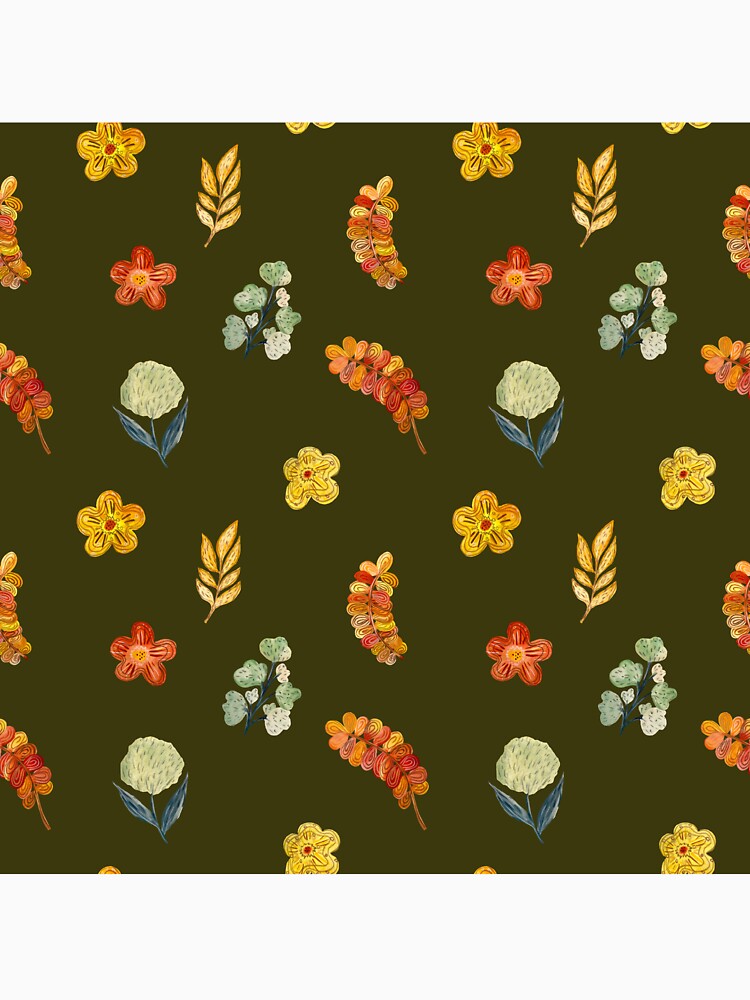 Flower red green orange simple seamless pattern green by Yana Mustafina | Boho Soulful Designs
