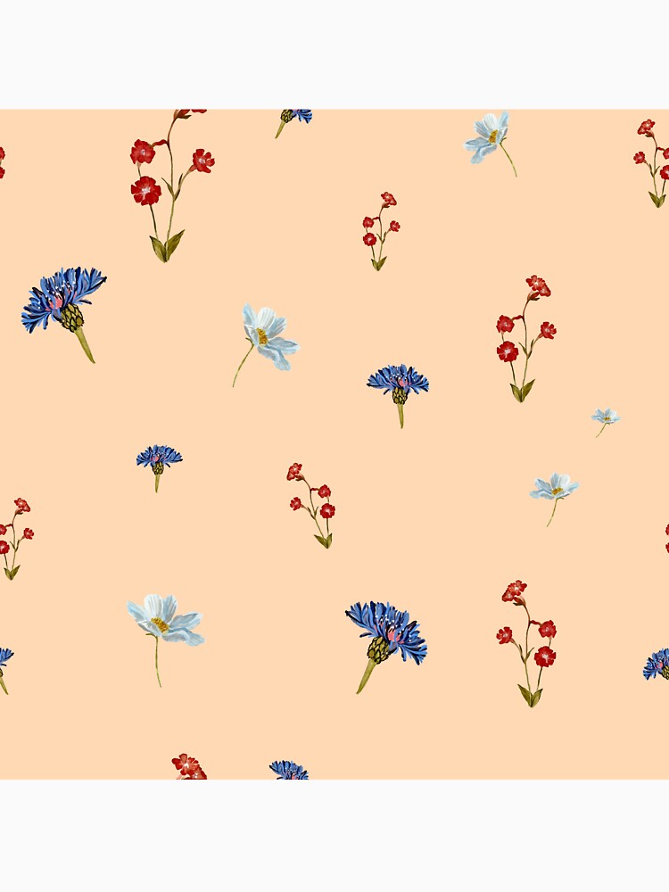 Flower blue red daisy seamless watercolor pattern peach by Yana Mustafina | Boho Soulful Designs