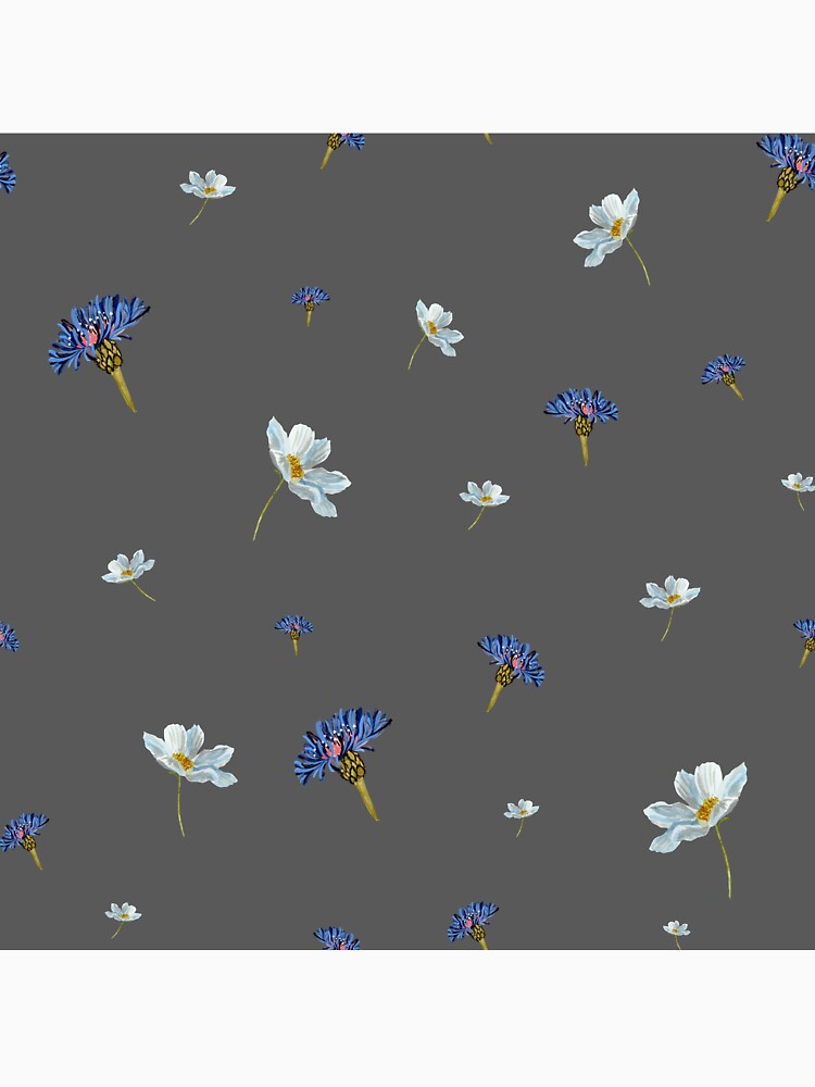 Flower blue daisy pattern seamless a watercolor grey by Yana Mustafina | Boho Soulful Designs