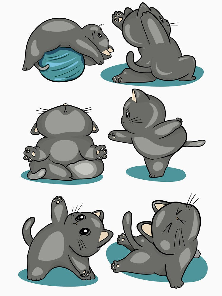 Funny Yoga Cat Sticker Pack - Cute Grey Kitten Doing Yoga Poses by LYAN-STORE Unisex , , , Long Sleeve Tee