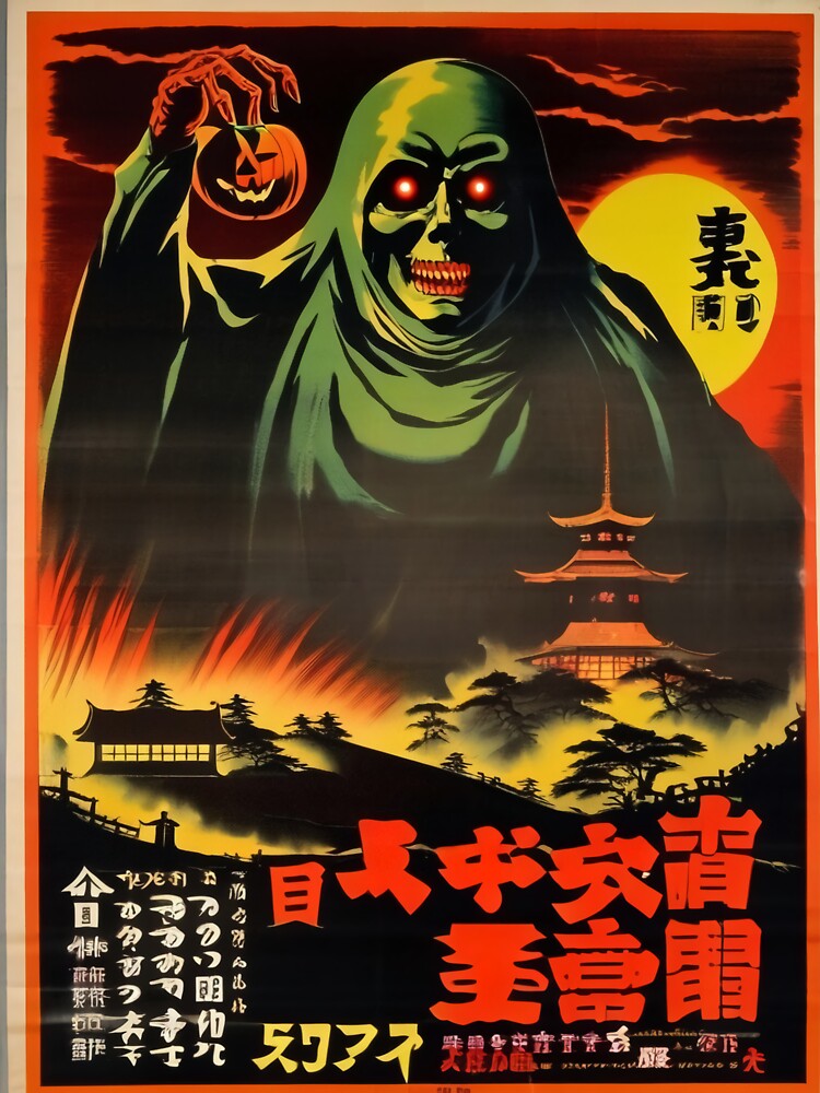 Vintage Japanese Halloween Horror Poster by DreamCraze