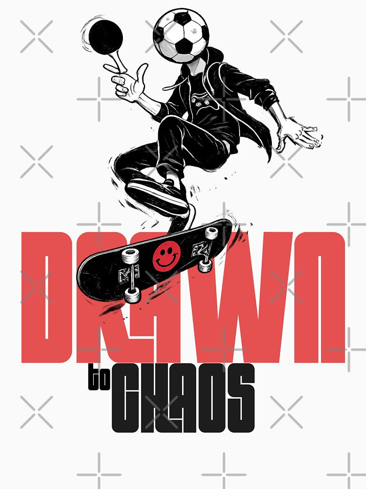 Drawn to Chaos FOOTBALL fans - Skater Urban Streetwear Dark Graphic Tee by Jesus Alberto Padrón
