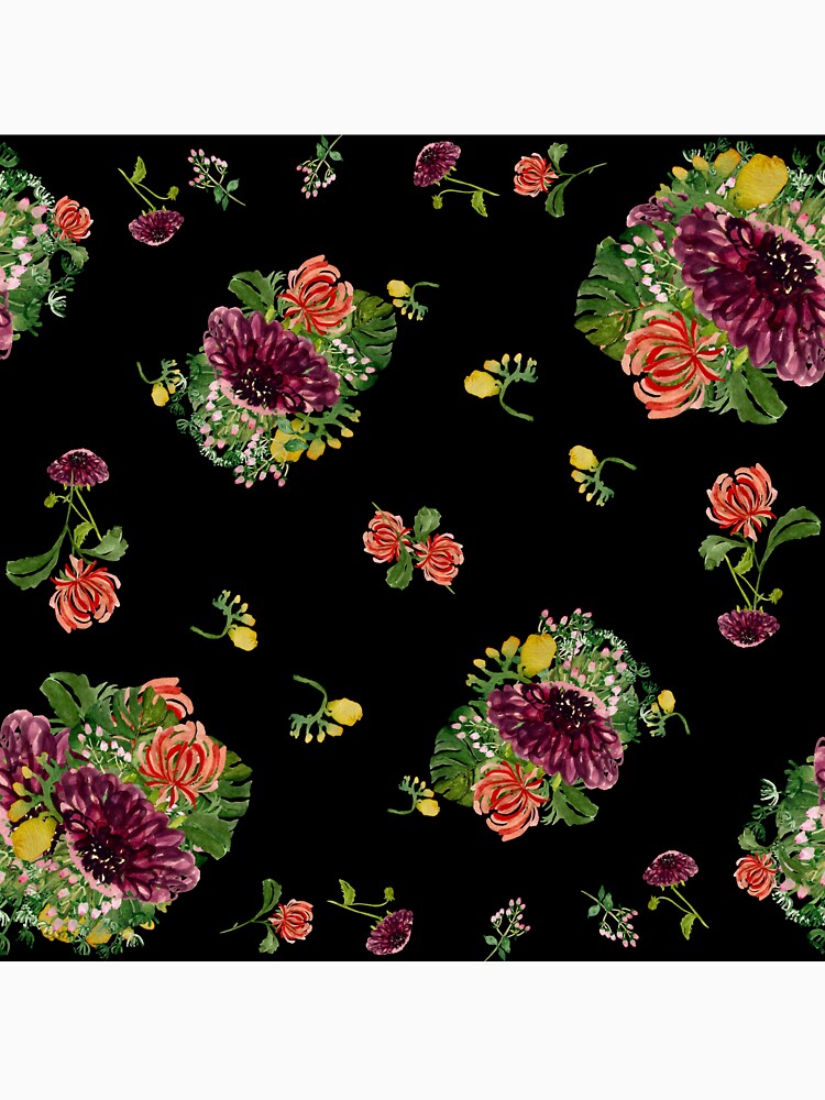 Dahlia palm flower pattern a watercolor black by Yana Mustafina | Boho Soulful Designs Unisex , , , Long Sleeve Tee