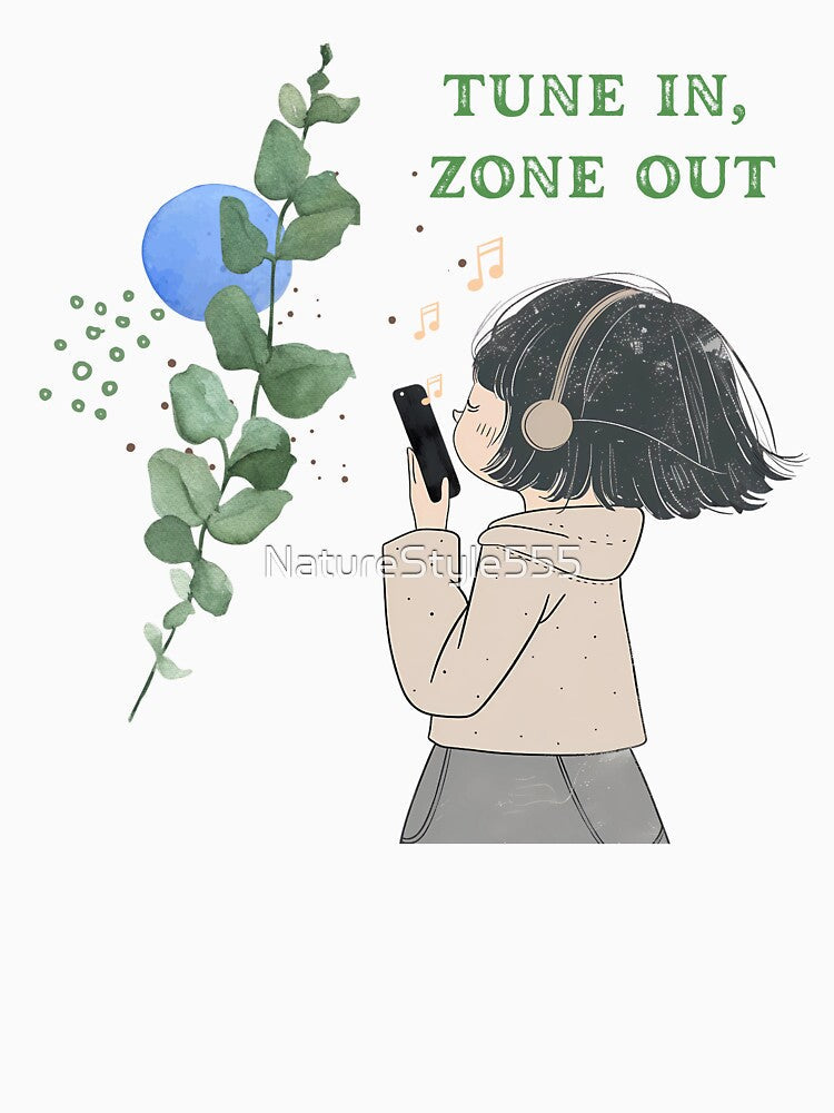 Anime Music Girl Tune In Zone Out by NatureStyle555 Unisex , , , Long Sleeve Tee