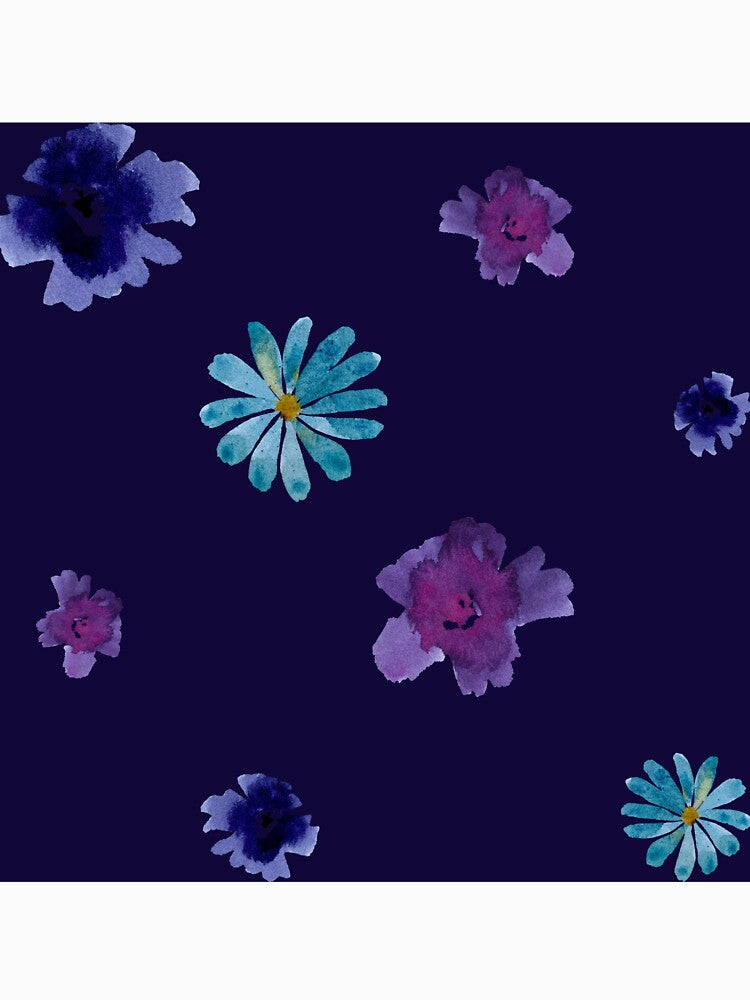Violet daisy flower blue simple pattern watercolor by Yana Mustafina | Boho Soulful Designs