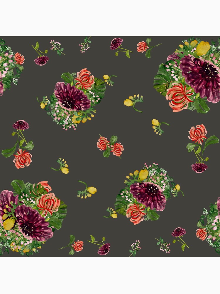 Dahlia palm flower pattern a watercolor grey by Yana Mustafina | Boho Soulful Designs Unisex , , , Long Sleeve Tee