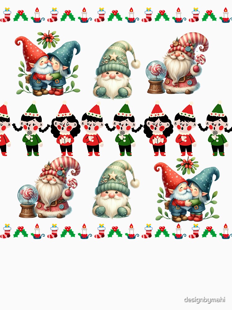 Cute Christmas Gnomes and Elves Seamless Pattern Design by designbymahi
