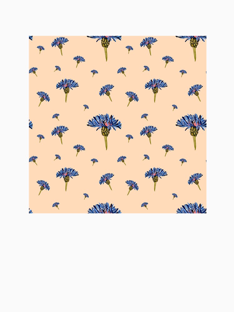 Flower blue violet pattern hand drawn watercolor peach by Yana Mustafina | Boho Soulful Designs