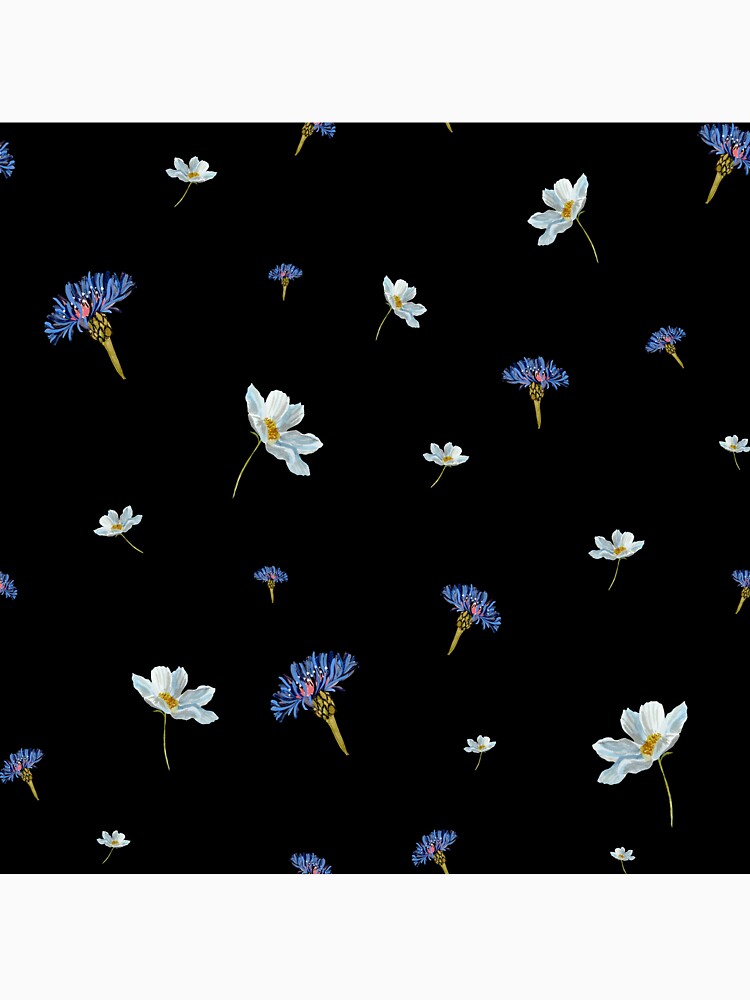 Flower blue daisy pattern seamless a watercolor black by Yana Mustafina | Boho Soulful Designs