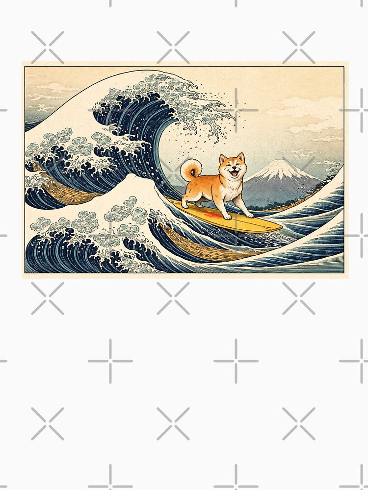The Great Wave Dog Shiba Wave Rider Surf by SOUFIANE1991 Unisex , , , Long Sleeve Tee