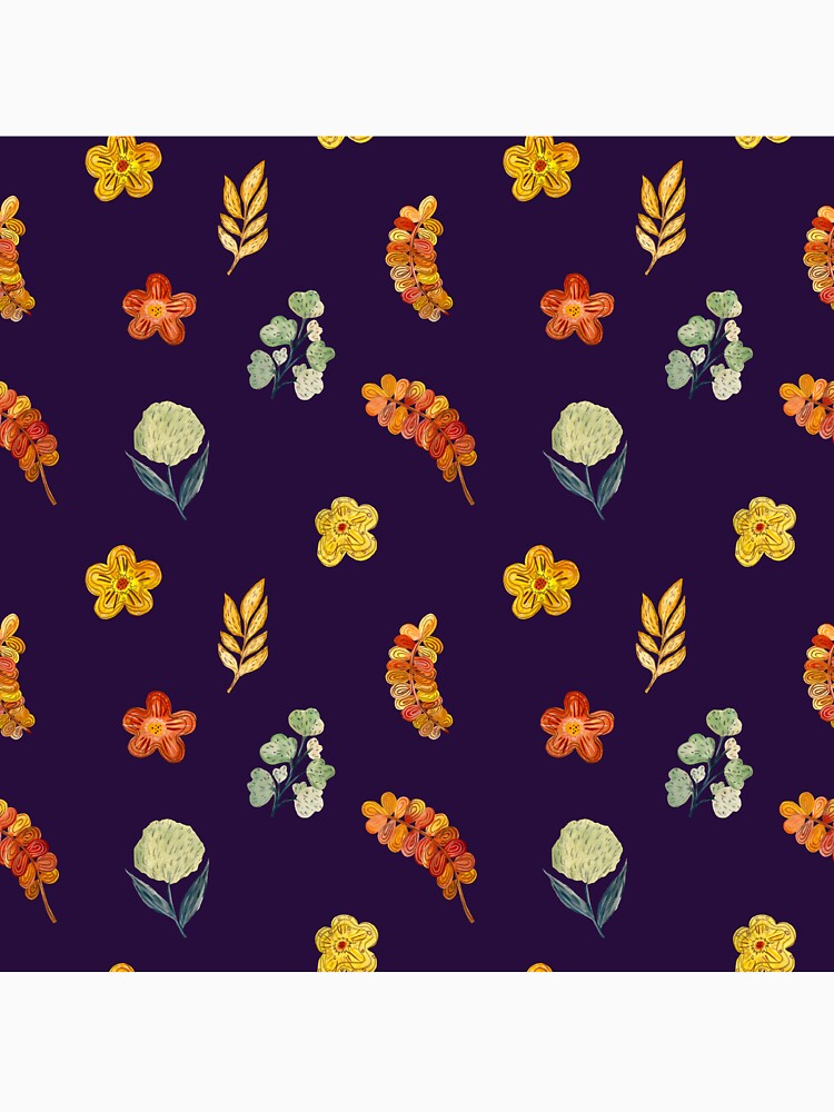 Flower red green orange simple seamless pattern violet by Yana Mustafina | Boho Soulful Designs