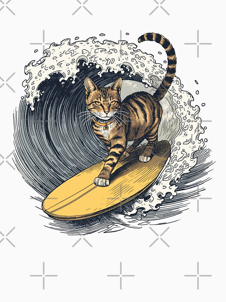 Vintage Surfing Cat by SOUFIANE1991 Unisex , , , Long Sleeve Tee