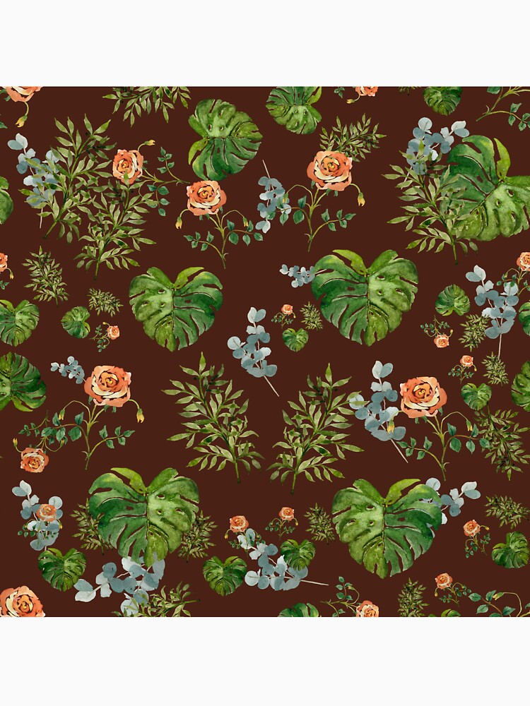 Rose flower palm leaf branch pattern watercolor brown by Yana Mustafina | Boho Soulful Designs