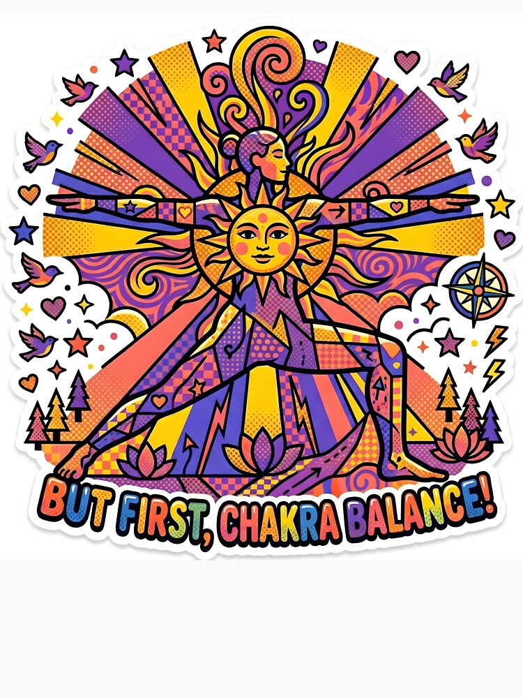 Yoga Pose Pop Art Bold Colorful Wellness Sticker by Poppy Volt Unisex , , , Long Sleeve Tee