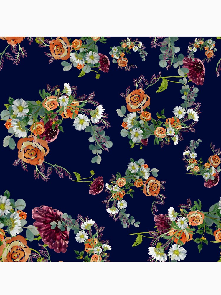Dahlia red rose daisy pattern watercolor blue by Yana Mustafina | Boho Soulful Designs Unisex , , , Long Sleeve Tee