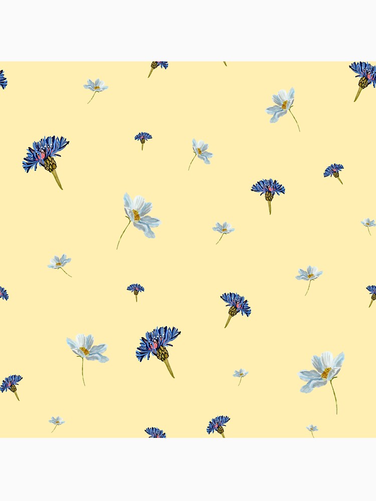 Flower blue daisy pattern seamless a watercolor yellow by Yana Mustafina | Boho Soulful Designs