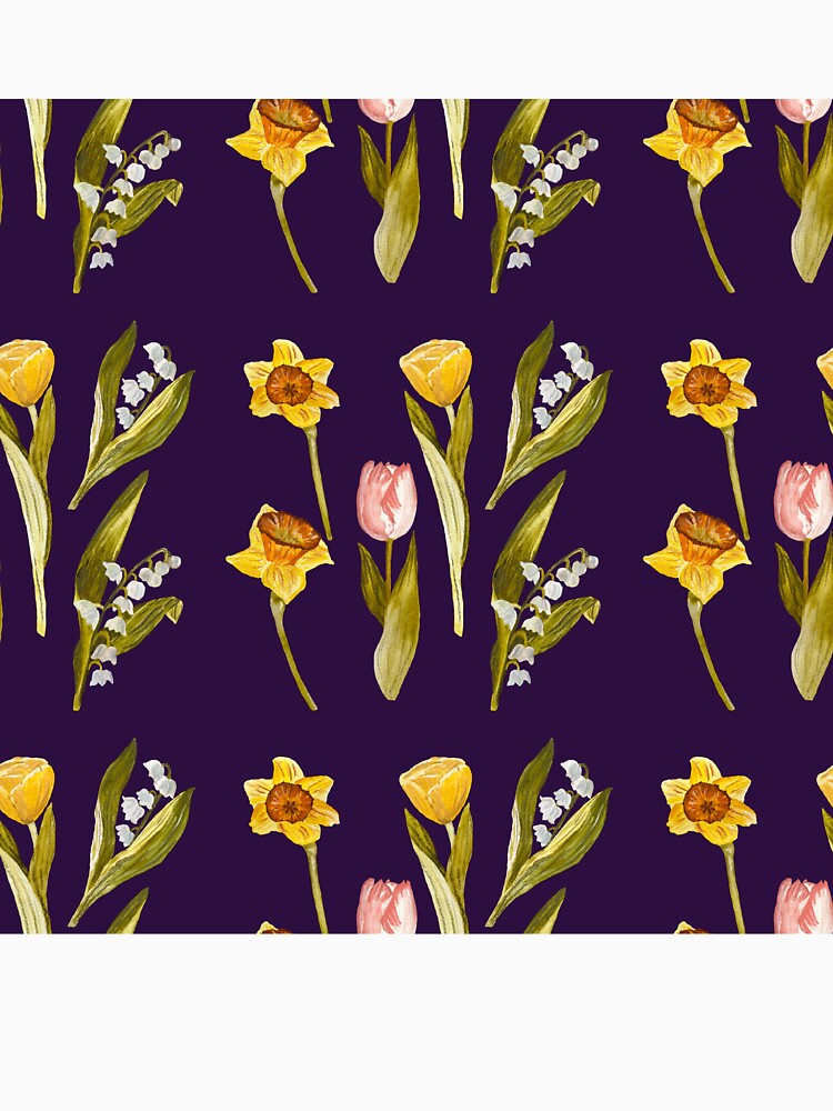Daffodil tulip snowdrop Easter a seamless pattern violet by Yana Mustafina | Boho Soulful Designs