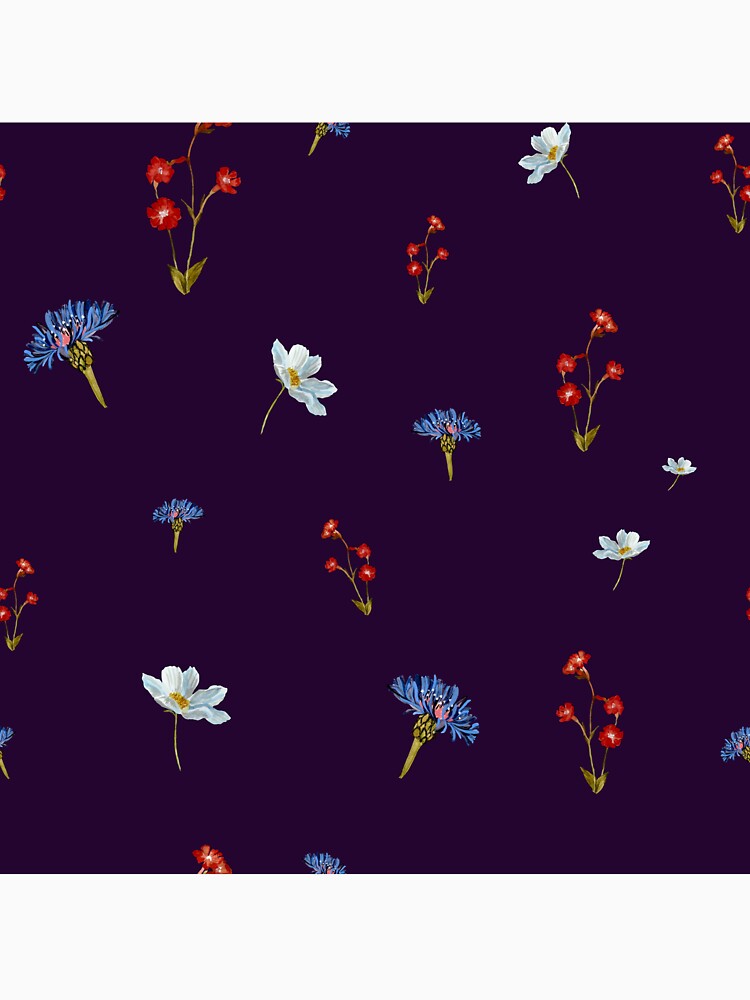 Flower blue red daisy seamless watercolor pattern violet by Yana Mustafina | Boho Soulful Designs