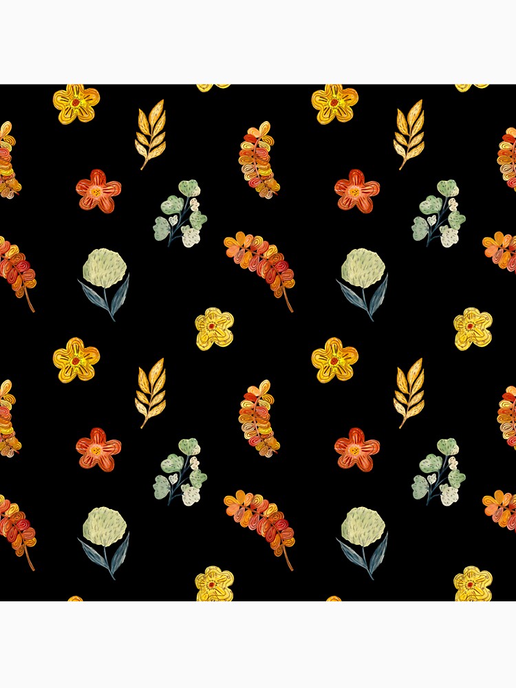 Flower red green orange simple seamless pattern black by Yana Mustafina | Boho Soulful Designs