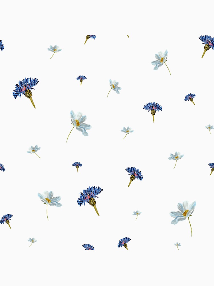 Flower blue daisy pattern seamless a watercolor by Yana Mustafina | Boho Soulful Designs Unisex , , , Long Sleeve Tee