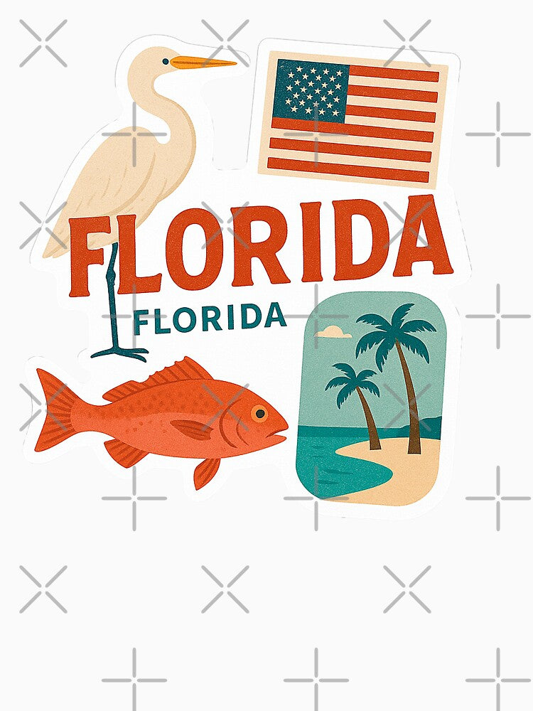 Florida Travel Sticker Art Design, Travel Art by SusannesArtShop Unisex , , , Long Sleeve Tee