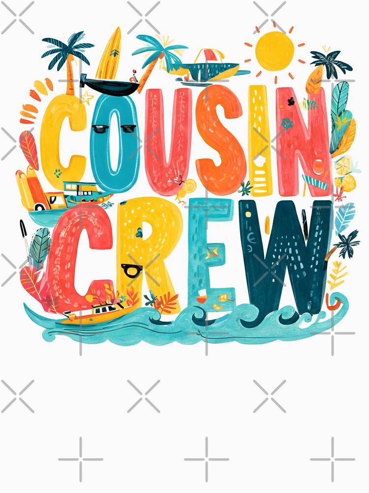 Cousin Crew Beach T-Shirt – Tropical Boats, Palms & Waves Family Matching Tee by Happy'CLICK'