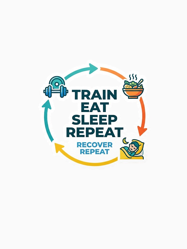 Train Eat Sleep Repeat Funny Gym Sticker Fitness Lifestyle by ArmoniaJustin Unisex , , , Long Sleeve Tee