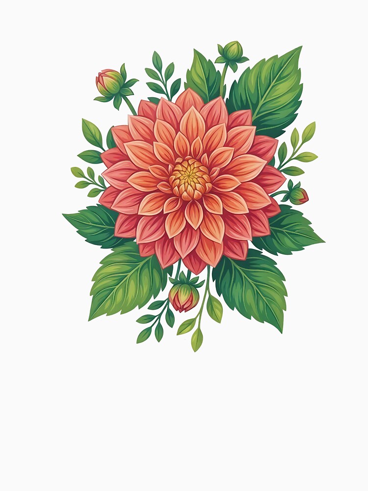 Vibrant Dahlia Flower Sticker – Botanical Floral Illustration by Infinite Art Lab Unisex , , , Long Sleeve Tee