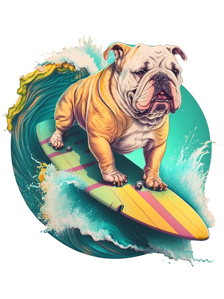 Surfboarding Bulldog by Bill Skraps Unisex , , , Long Sleeve Tee