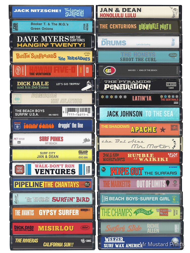 Surfing Music - Surf Anthems - Vintage Cassette Print by Mr Mustard Prints Unisex , , , Long Sleeve Tee