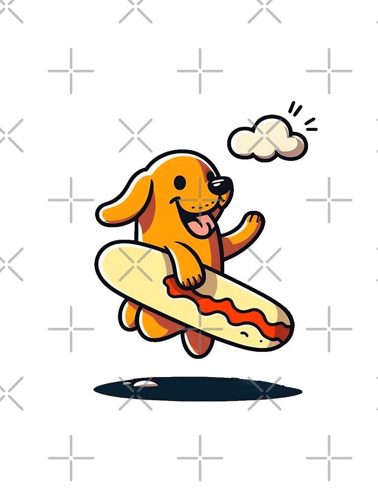 Cute and Bold Orange Dog in the air surfing by yodaddydesigns Unisex , , , Long Sleeve Tee