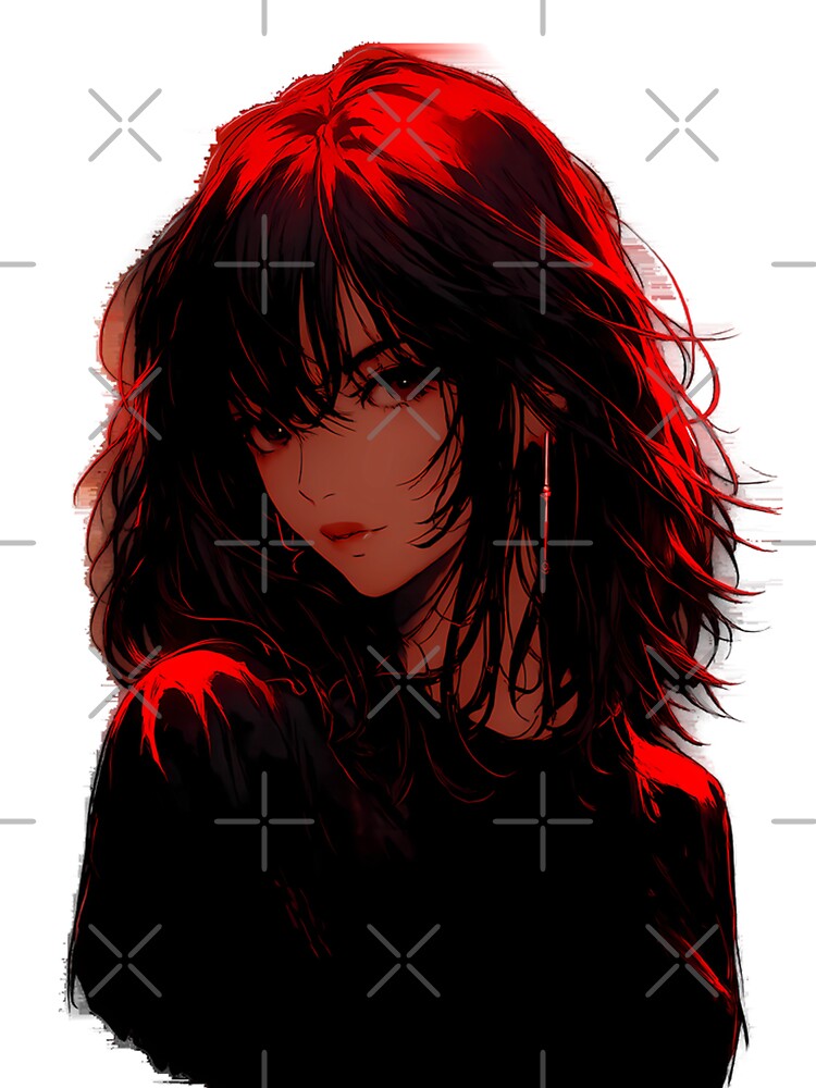 Red Neon Anime Girl – Dark Retro 90s Aesthetic by ShadowsInk Unisex , , , Long Sleeve Tee