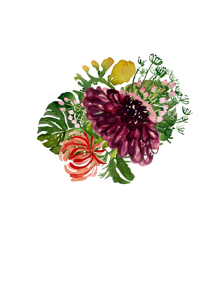Dahlia palm leaf chrysanthemum cute a watercolor by Yana Mustafina | Boho Soulful Designs Unisex , , , Long Sleeve Tee
