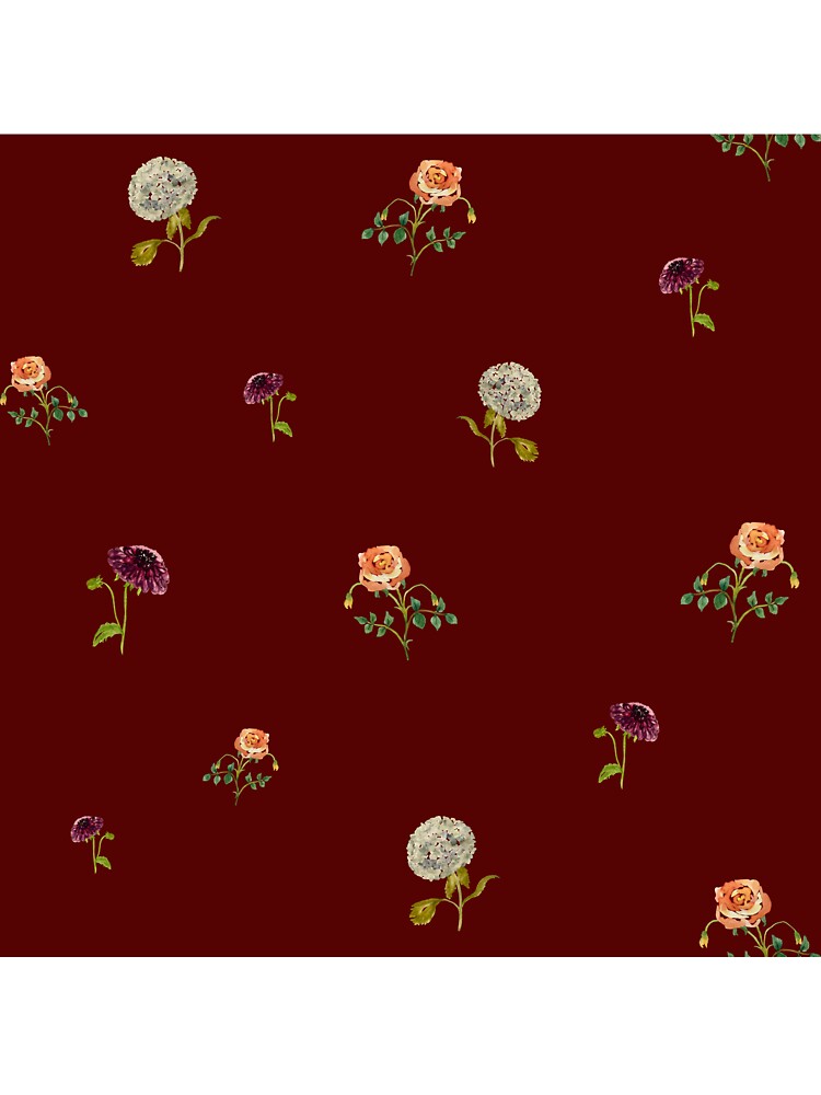 Dahlia hydrangea rose pattern cute watercolor deep red by Yana Mustafina | Boho Soulful Designs