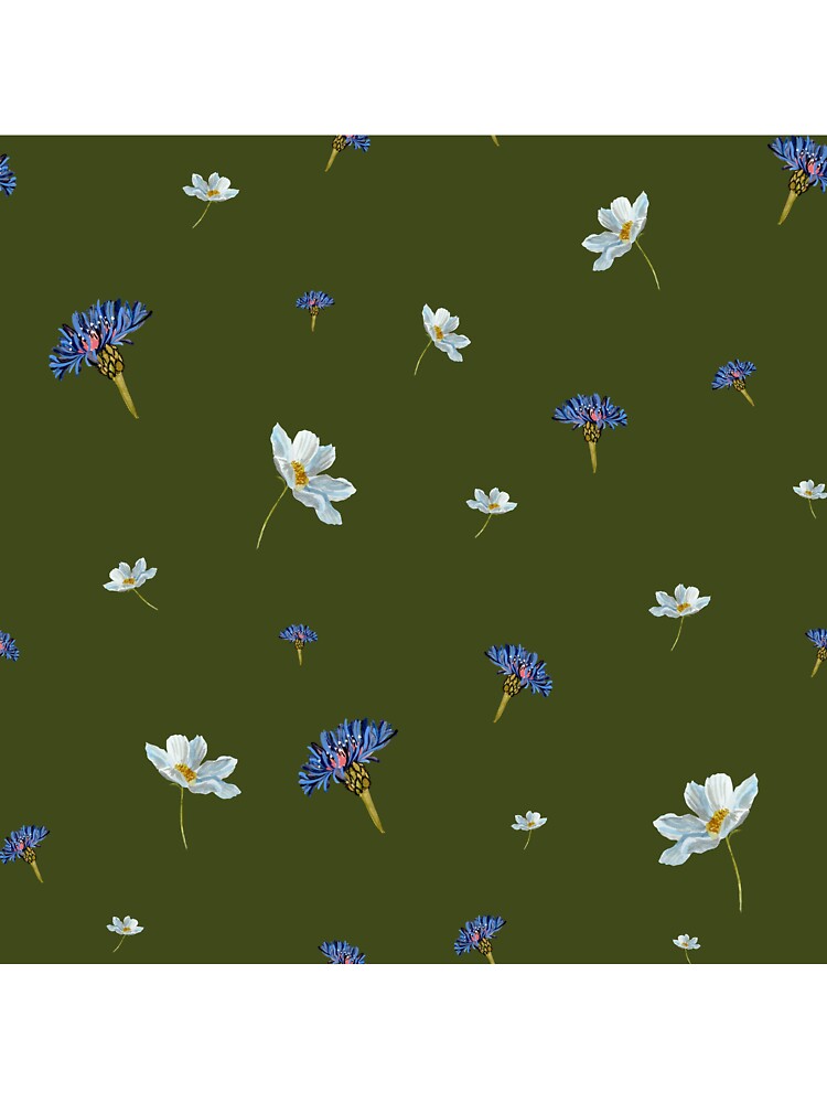 Flower blue daisy pattern seamless a watercolor green by Yana Mustafina | Boho Soulful Designs