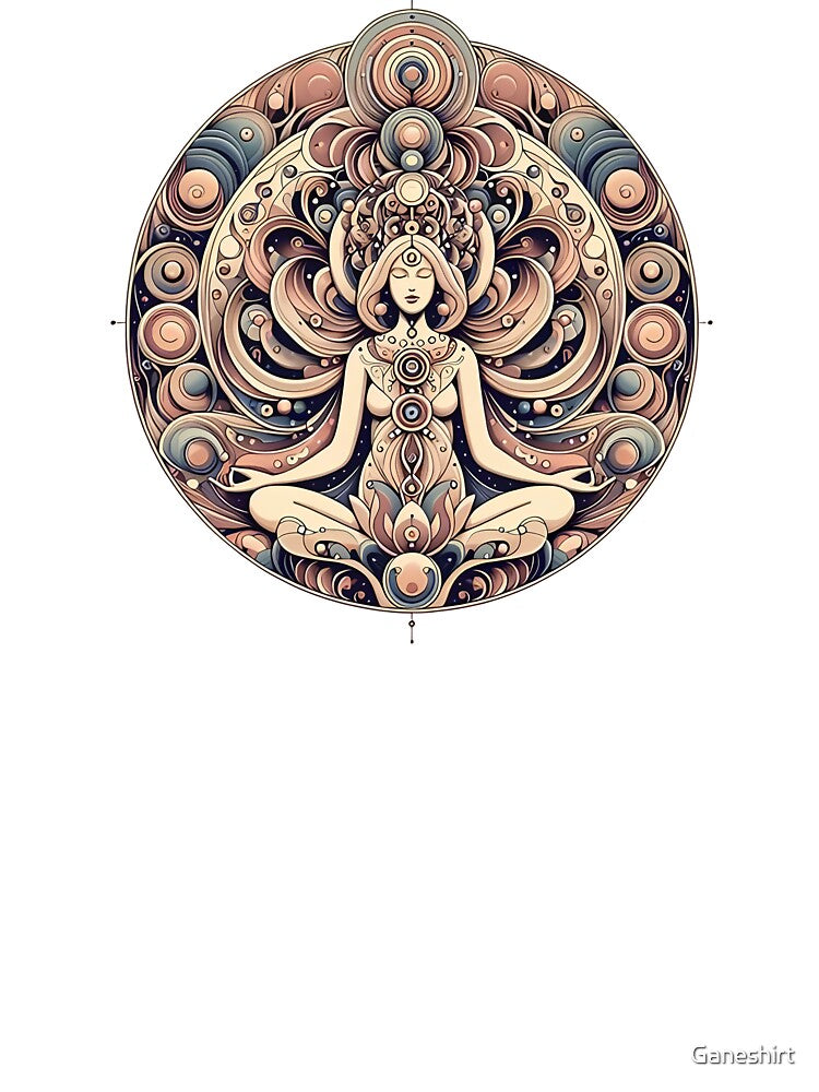 Mandala with woman in lotus position by Ganeshirt Unisex , , , Long Sleeve Tee