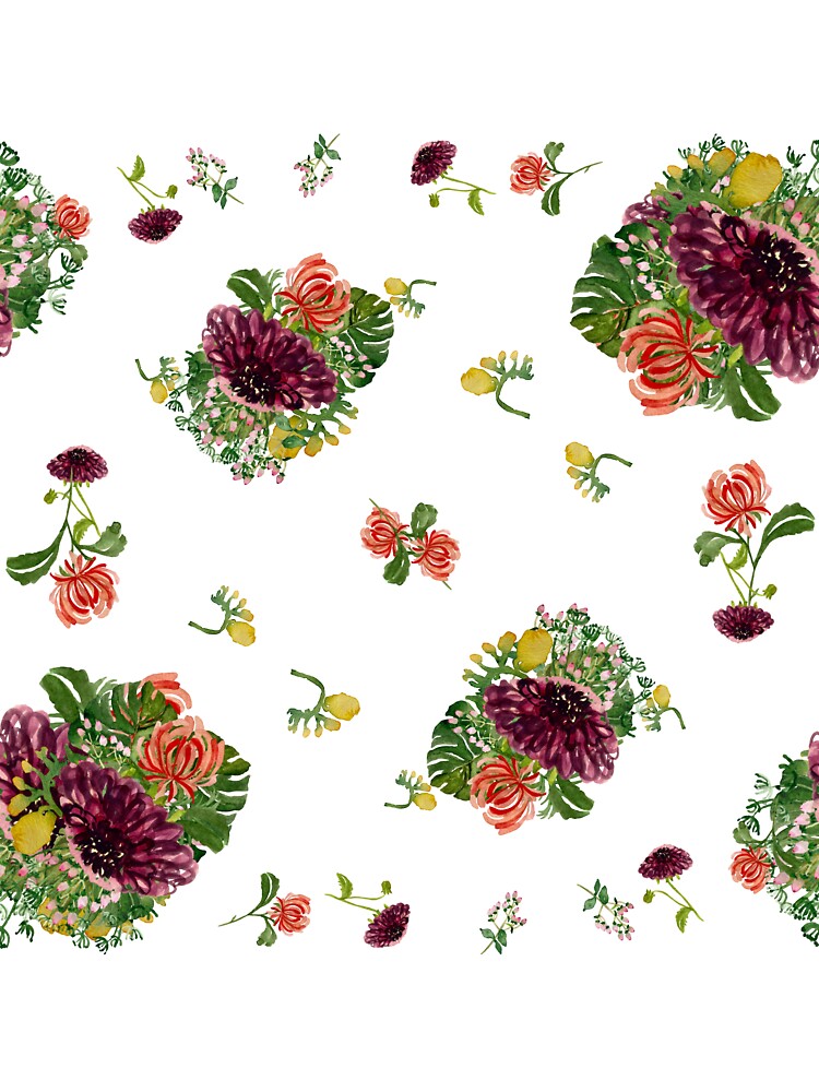 Dahlia palm flower pattern a watercolor sketch by Yana Mustafina | Boho Soulful Designs Unisex , , , Long Sleeve Tee