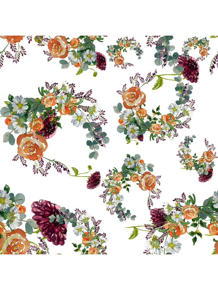 Dahlia red rose daisy pattern watercolor by Yana Mustafina | Boho Soulful Designs Unisex , , , Long Sleeve Tee