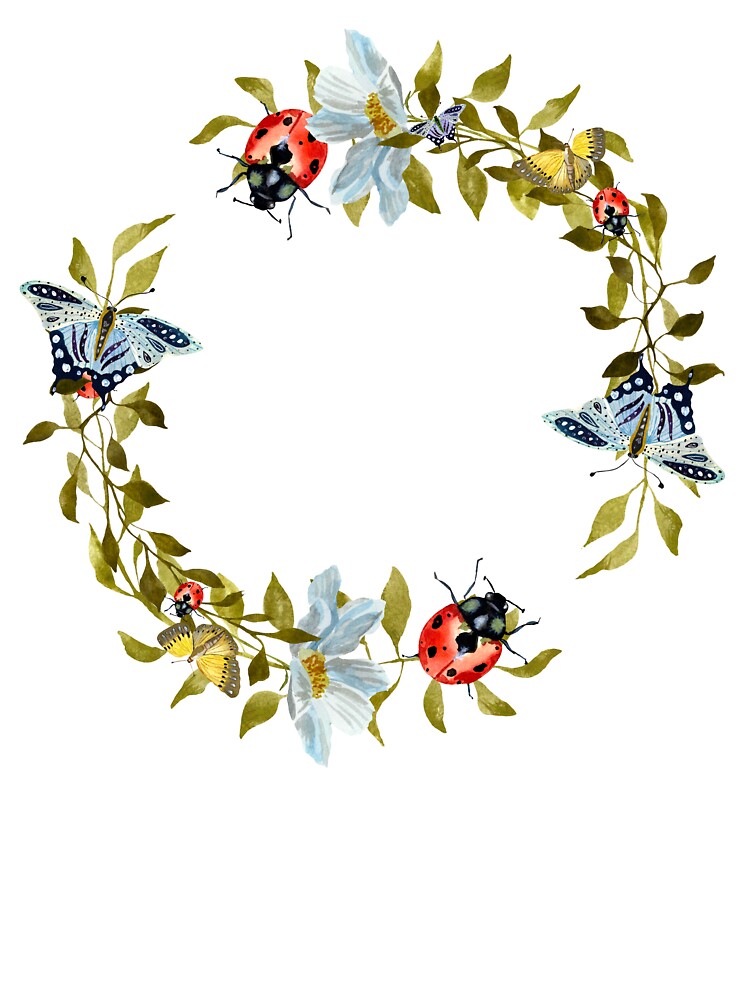 Wreath flower leaf butterfly liana cute watercolor by Yana Mustafina | Boho Soulful Designs