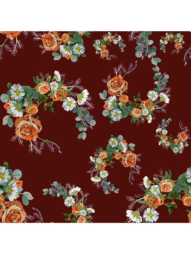 Flower rose daisy branch pattern a watercolor red by Yana Mustafina | Boho Soulful Designs