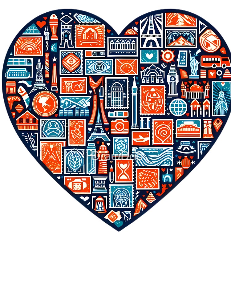Travel Heart World Landmarks Wanderlust Icon Design by DrawDrip Unisex , , , Long Sleeve Tee