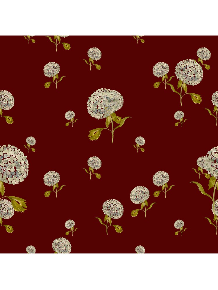 Hydrangea flower cute ornate pattern a watercolor red by Yana Mustafina | Boho Soulful Designs