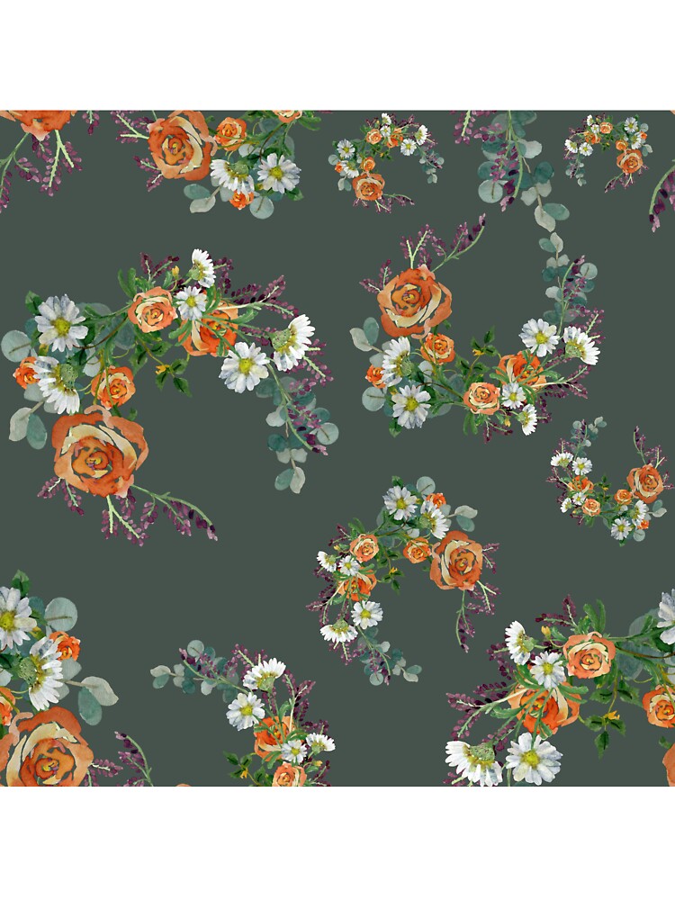 Flower rose daisy branch pattern a watercolor turquoise by Yana Mustafina | Boho Soulful Designs