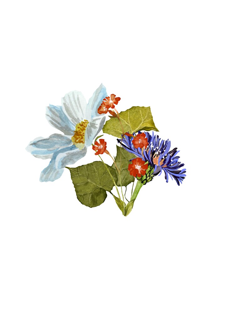 Camomile red blue flower bouquet a watercolor by Yana Mustafina | Boho Soulful Designs Unisex , , , Long Sleeve Tee